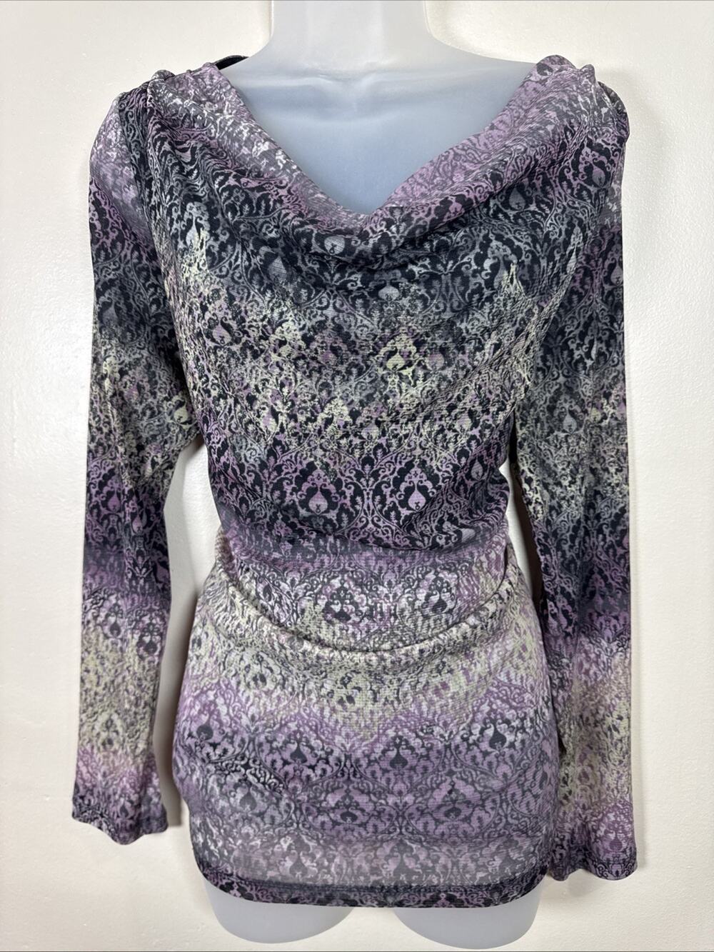 VTG Axcess Womens Mesh Long Sleeve Top Whimsigoth Cowl Neck 90s Fairy XL
